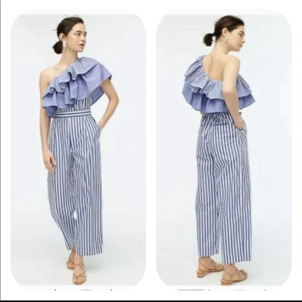 J Crew Striped One Shoulder Jumpsuit